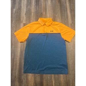 Under Armour Playoff Polo Shirt Men's Large Yellow & Blue HeatGear Golf